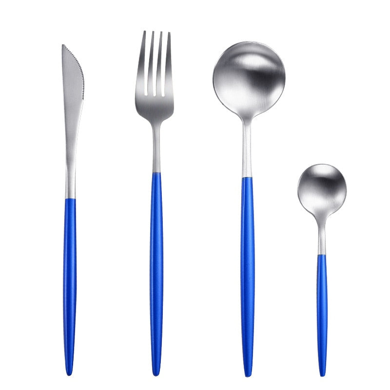 White Gold Cutlery Set Western 18/10 Stainless Steel Tableware Home Spoon Fork Knife Chopsticks Kit Dinnerware Sets tableware