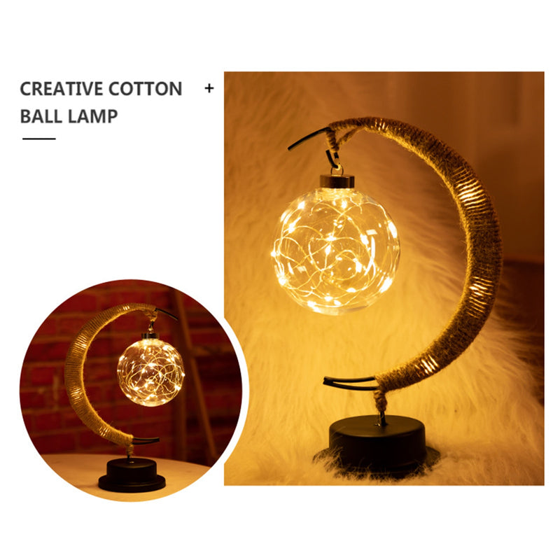 USB LED Moon Sepak Takraw Lamp Line Rattan Handmade Hemp Rope Wrought Iron Night Light Home Decoration Sleeping Lantern Light