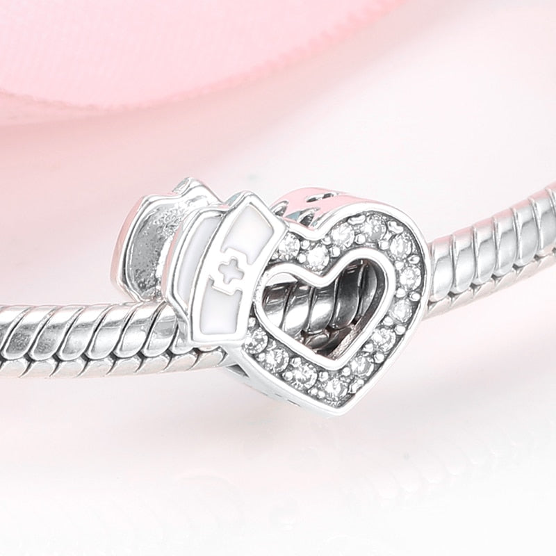 Hot 925 Sterling Silver Love Heart Hat Charm Sparkling CZ Fine Beads fit Original Pandora Bracelets Women Jewelry Making - Findsbyjune.com