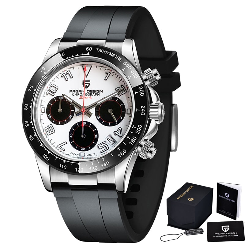 PAGANI DESIGN Top Brand New Rubber Strap Chronograph Watch Men Quartz Wristwatch Luxury Sapphire Glass Sports Watch