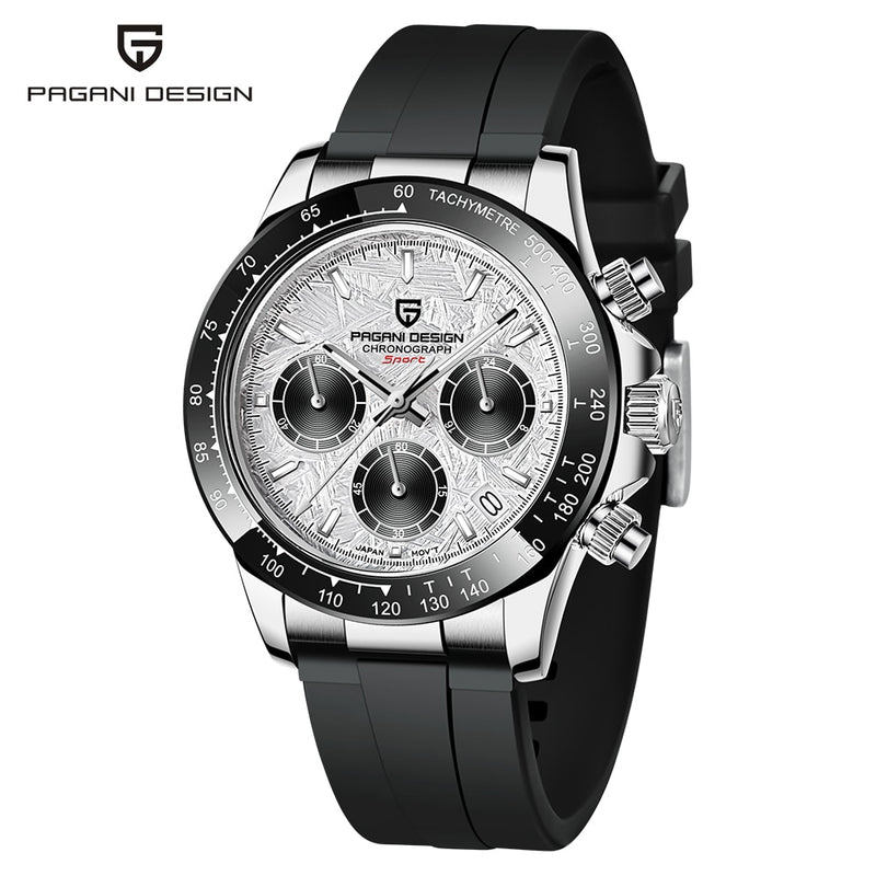 PAGANI DESIGN Top Brand New Rubber Strap Chronograph Watch Men Quartz Wristwatch Luxury Sapphire Glass Sports Watch