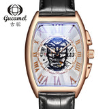 Transparent Skeleton Automatic Mechanical Watch Men Genuine Leather Belt Top Brand Luxury Self Winding Mens Retro Watch Clock