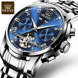 OLEVS Automatic Mechanical Men Watches Stainless Steel Waterproof Date Week Green Perpetual Calendar Classic Luxury Wrist Watch