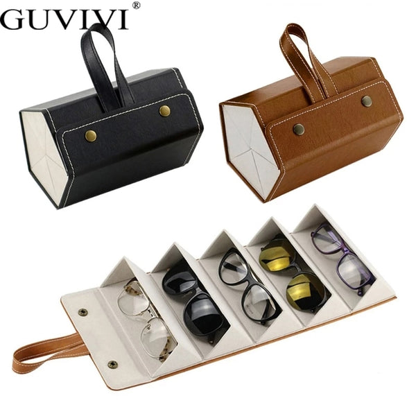 Vintage Foldable PU Leather Sunglasses Case Multifunctional Portable Travel Eyeglasses Organizer Retro Glasses Storage Box