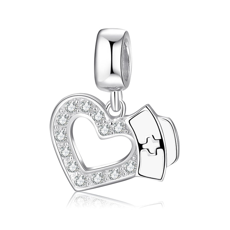 Hot 925 Sterling Silver Love Heart Hat Charm Sparkling CZ Fine Beads fit Original Pandora Bracelets Women Jewelry Making - Findsbyjune.com