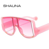 SHAUNA Retro Oversized Square Women Sunglasses Brand Designer Fashion Gradient One Piece Rivets Sun Glasses Men Shades UV400