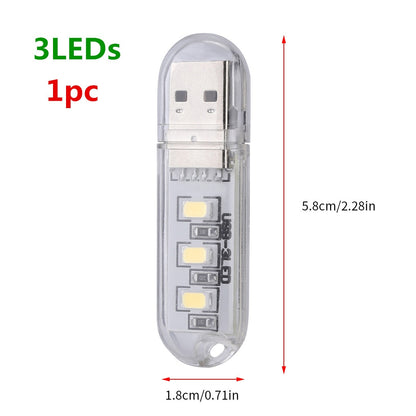Mini Portable USB LED Book Light DC5V Ultra Bright Reading Book Lamp 3leds 8leds Lights For Power Bank PC Laptop Notebook