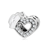 Hot 925 Sterling Silver Love Heart Hat Charm Sparkling CZ Fine Beads fit Original Pandora Bracelets Women Jewelry Making - Findsbyjune.com