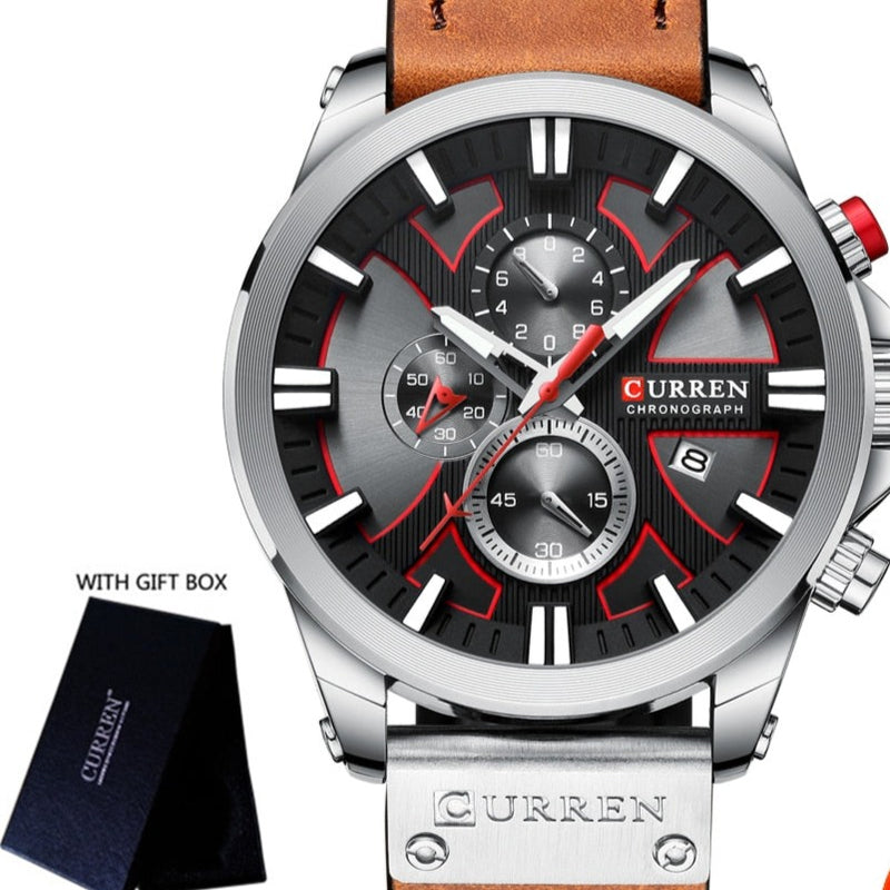 CURREN Men's Watch Leather Brand Luxury Quartz Clock Fashion Chronograph Wristwatch Male Sport