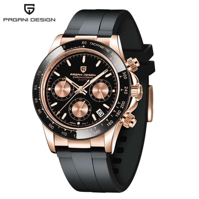 PAGANI DESIGN Top Brand New Rubber Strap Chronograph Watch Men Quartz Wristwatch Luxury Sapphire Glass Sports Watch