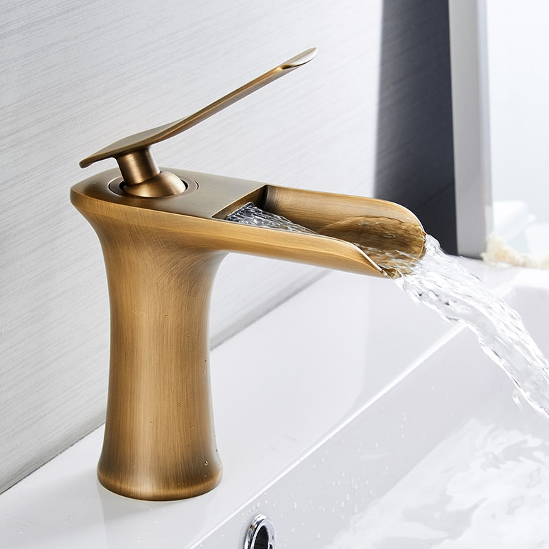 Basin Faucets Waterfall Bathroom Faucet Single handle Basin Mixer Tap Bath Antique Faucet Brass Sink Water Crane Silver