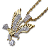 TOPGRILLZ Hip Hop Gold Color Plated Copper Iced Out Micro Paved CZ Eagle Pendant Necklace Men Charm Jewelry Three Style Chains