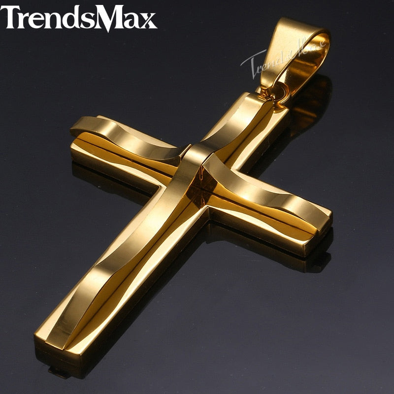 Cross Pendant Necklaces For Men Black Gold Color Silver Color Stainless Steel Charm Chain Male Hip Hop Jewelry