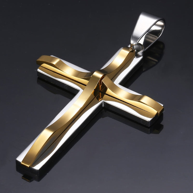 Cross Pendant Necklaces For Men Black Gold Color Silver Color Stainless Steel Charm Chain Male Hip Hop Jewelry