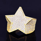 Bubble Letter Men Star Rings Charm Gold Color Full Zircon Fashion Hip Hop Rock Jewelry