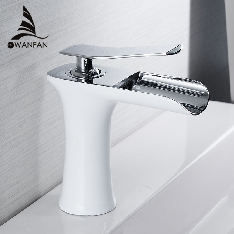 Basin Faucets Waterfall Bathroom Faucet Single handle Basin Mixer Tap Bath Antique Faucet Brass Sink Water Crane Silver