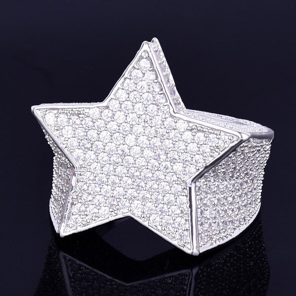 Bubble Letter Men Star Rings Charm Gold Color Full Zircon Fashion Hip Hop Rock Jewelry