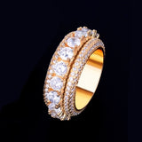 Rotating Men Ring Copper Charm Gold Color Cubic Zircon Fashion Hip-Hop Jewelry