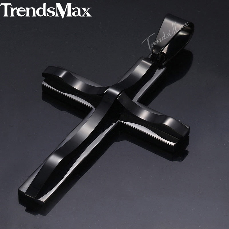 Cross Pendant Necklaces For Men Black Gold Color Silver Color Stainless Steel Charm Chain Male Hip Hop Jewelry