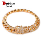 Bubble Letter Miami Cuban Link Bracelet for Men Real Gold Plated Hip Hop Jewelry