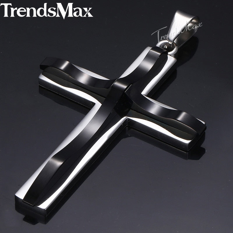 Cross Pendant Necklaces For Men Black Gold Color Silver Color Stainless Steel Charm Chain Male Hip Hop Jewelry