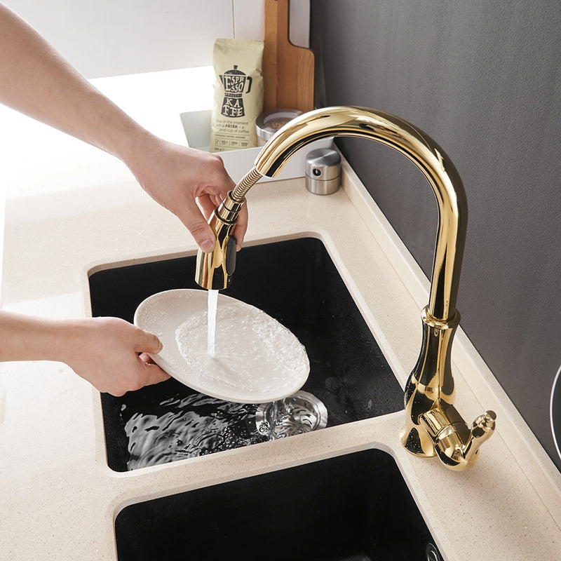 Gold Kitchen Faucets Silver Single Handle Pull Out Kitchen Tap Single Hole Handle Swivel Degree Water Mixer Tap Mixer Tap