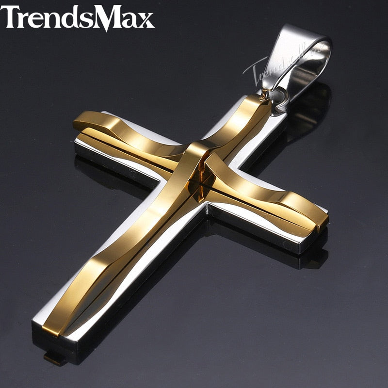 Cross Pendant Necklaces For Men Black Gold Color Silver Color Stainless Steel Charm Chain Male Hip Hop Jewelry