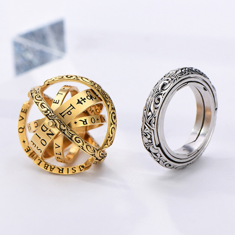 Astronomy Ball Rings Men Openable Rotate Sphere Cosmic Planet letter Ring Women Fashion Jewelry 7-12 Size