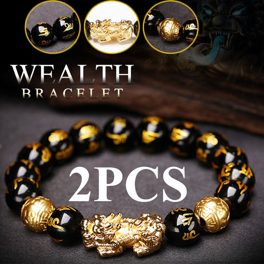 2PCS Obsidian Stone Beads Bracelet Pixiu Bracelet Black Wealth Bracelet Feng shui Bracelets Luck Bracelet for Women Men
