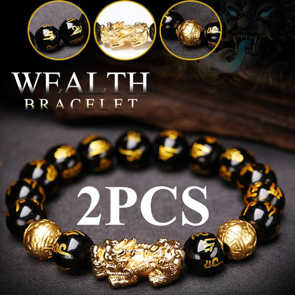 2PCS Obsidian Stone Beads Bracelet Pixiu Bracelet Black Wealth Bracelet Feng shui Bracelets Luck Bracelet for Women Men