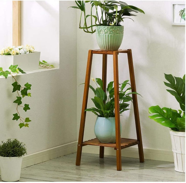 77/97/117cm Tall Bamboo Plant Stand Flower Pot Display Rack Shelf Indoor Outdoor