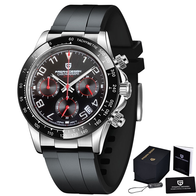 PAGANI DESIGN Top Brand New Rubber Strap Chronograph Watch Men Quartz Wristwatch Luxury Sapphire Glass Sports Watch