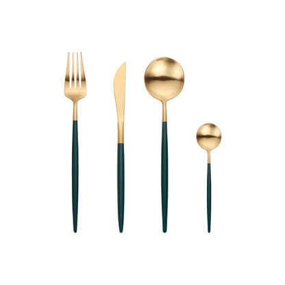White Gold Cutlery Set Western 18/10 Stainless Steel Tableware Home Spoon Fork Knife Chopsticks Kit Dinnerware Sets tableware