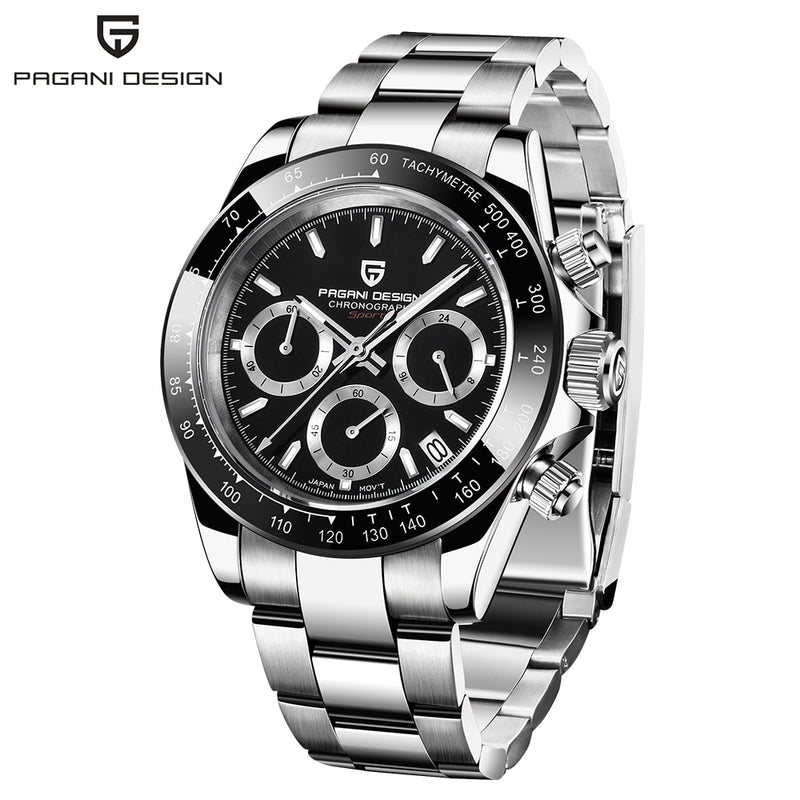 PAGANI DESIGN Top Brand New Rubber Strap Chronograph Watch Men Quartz Wristwatch Luxury Sapphire Glass Sports Watch