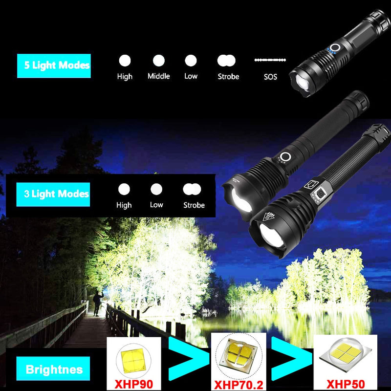 350000cd XPH90 70 50 LED Powerful Rechargeable Tactical Handled EDC Flashlight cob Bike Camping Underwater Search Portable Light