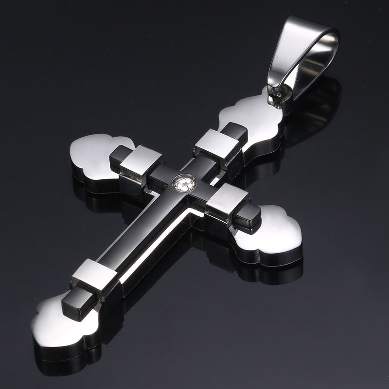 Cross Pendant Necklaces For Men Black Gold Color Silver Color Stainless Steel Charm Chain Male Hip Hop Jewelry