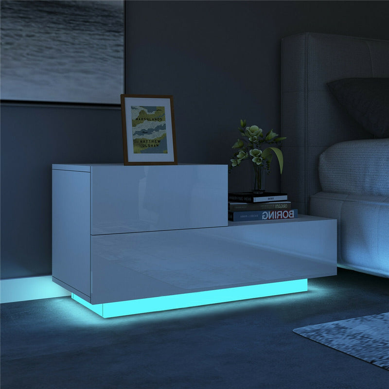 Multifunction RGB LED Nightstands Cabinet Storage Bedside Table Night Table Bedroom Nightstand Home Furniture for Night Lighting