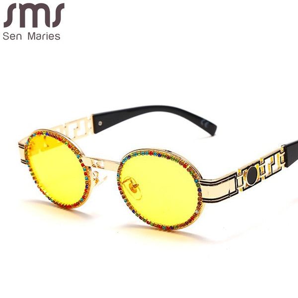 Diamond Steampunk Sunglasses Women Oval Vintage Eyeglasses Men Punk Retro Sun Glasses Luxury Brand Designer Lady UV400