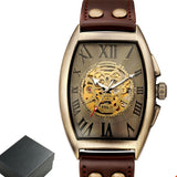 Transparent Skeleton Automatic Mechanical Watch Men Genuine Leather Belt Top Brand Luxury Self Winding Mens Retro Watch Clock