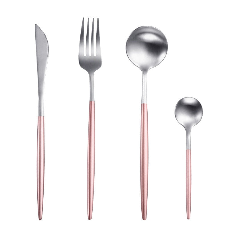 White Gold Cutlery Set Western 18/10 Stainless Steel Tableware Home Spoon Fork Knife Chopsticks Kit Dinnerware Sets tableware