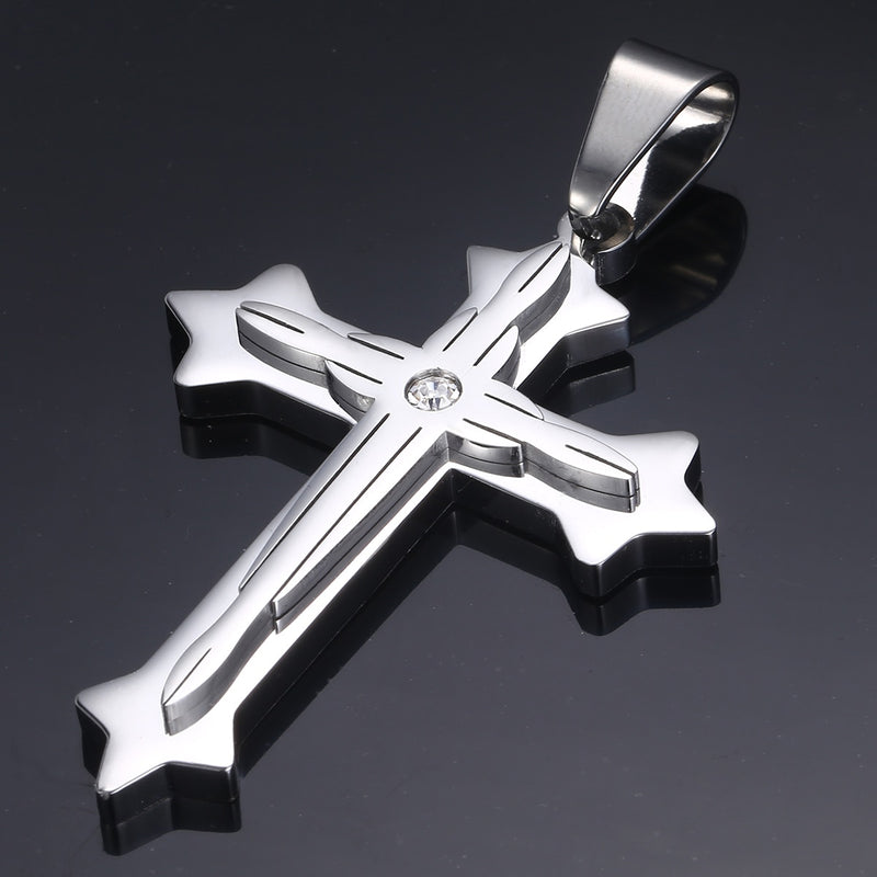 Cross Pendant Necklaces For Men Black Gold Color Silver Color Stainless Steel Charm Chain Male Hip Hop Jewelry