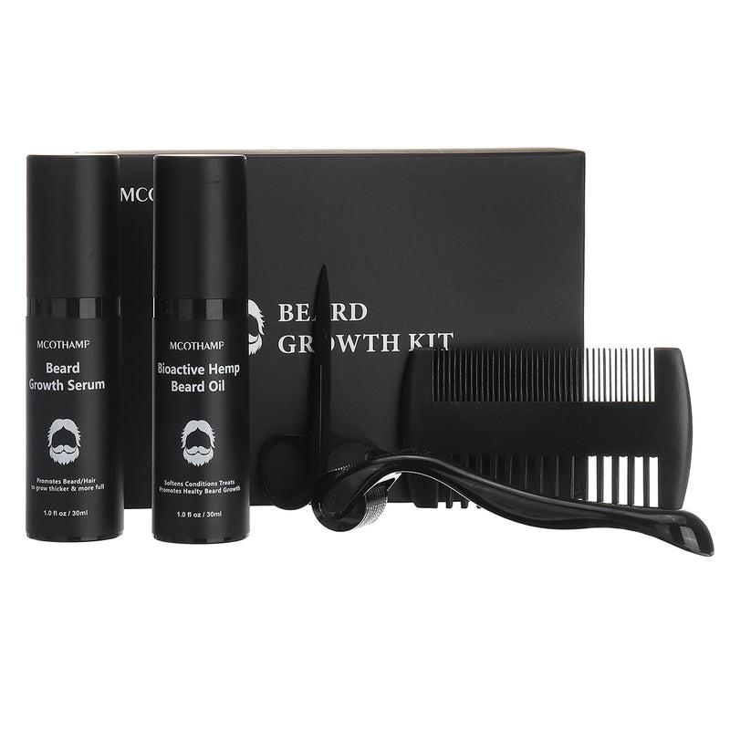 4 Pcs/set Men Beard Growth Kit Hair Growth Enhancer Thicker Oil Nourishing  Leave-in Conditioner Beard Grow Set with Comb