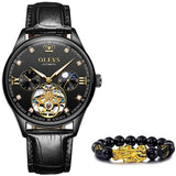 OLEVS Classic Men's Mechanical Watches Automatic Watch Tourbillon Clock Genuine Leather Waterproof Wristwatch