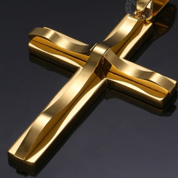 Cross Pendant Necklaces For Men Black Gold Color Silver Color Stainless Steel Charm Chain Male Hip Hop Jewelry