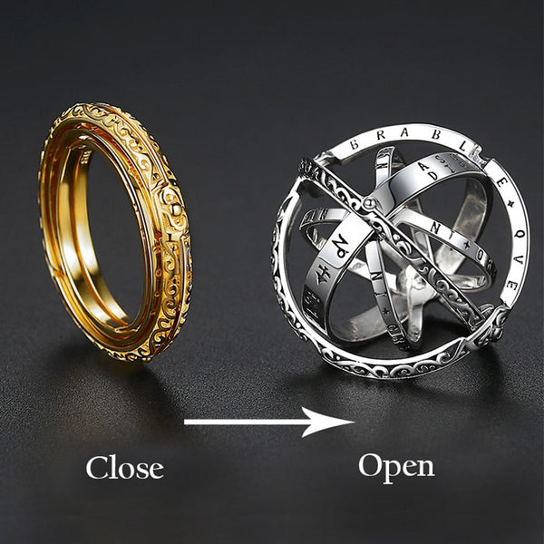 Astronomy Ball Rings Men Openable Rotate Sphere Cosmic Planet letter Ring Women Fashion Jewelry 7-12 Size