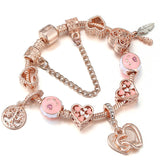 High Quality Rose Gold Crystal Charm Bracelets For Women With Pink Leaves Bracelets Bangles Fashion Jewelry Gift - Findsbyjune.com