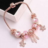 High Quality Rose Gold Crystal Charm Bracelets For Women With Pink Leaves Bracelets Bangles Fashion Jewelry Gift - Findsbyjune.com