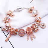 High Quality Rose Gold Crystal Charm Bracelets For Women With Pink Leaves Bracelets Bangles Fashion Jewelry Gift - Findsbyjune.com