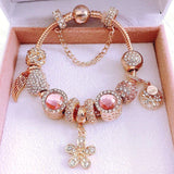 High Quality Rose Gold Crystal Charm Bracelets For Women With Pink Leaves Bracelets Bangles Fashion Jewelry Gift - Findsbyjune.com