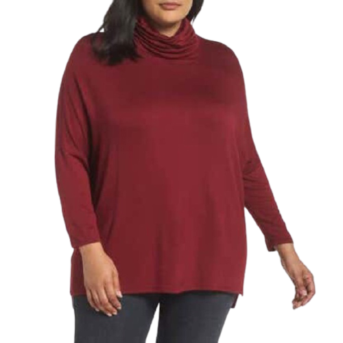 50% OFF Cowl Neck Tunic Maroon Longsleeve Top Blouse Plus Size 3X Women's Ladies Fashion